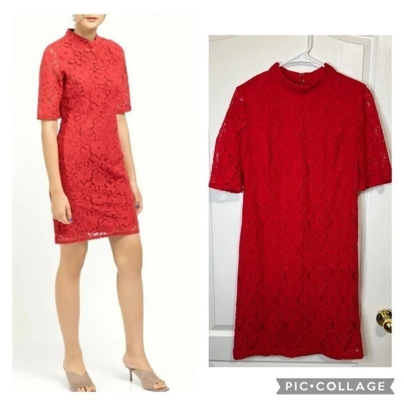 Karl lagerfeld Red Lace Short Sleeve Sheath Dress size 10 - Picture 1 of 15